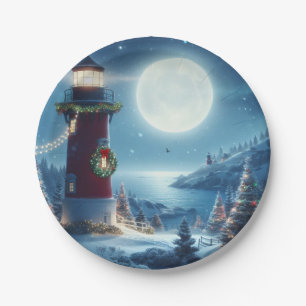 Nautical Christmas lighthouse Paper Plate