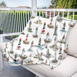 Nautical Christmas Lighthouses White Fleece Blanket