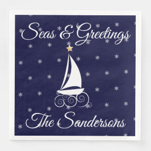 Nautical  Christmas navy blue sailboat  Napkin