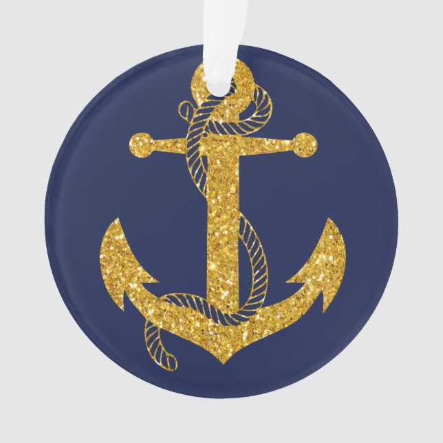 Nautical Christmas Ornament Anchor Gold Acrylic (Front)