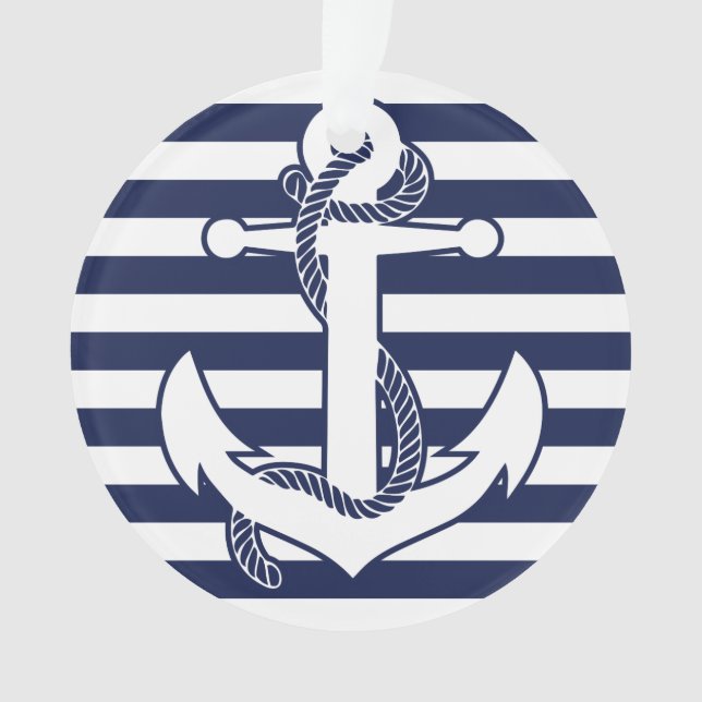 Nautical Christmas Ornament White Acrylic Anchor (Front)