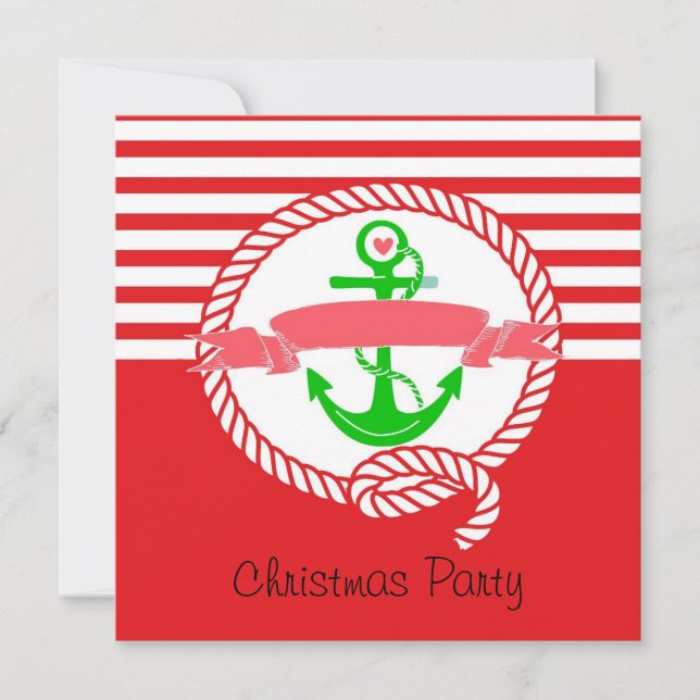 Nautical Christmas Party Invitation Santa and Sail (Front)