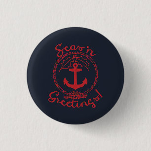 Nautical Christmas Seas 'n Greetings 3 Cm Round Badge
