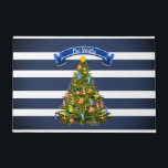 Nautical Christmas Tree Custom Doormat<br><div class="desc">Nautical themed Christmas tree... ornaments are a compass at the top, lighthouses, seashells, anchors, sailboats and seahorses. Customise to your liking (you may even delete all text and the banner). If you need any help, or if you have any questions or requests, please, contact me through the shop! And please,...</div>