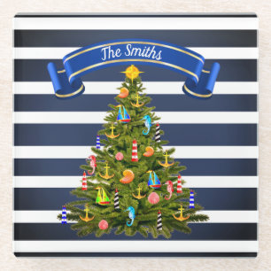 Nautical Christmas Tree Custom Glass Coaster