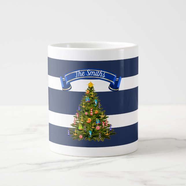Nautical Christmas Tree Custom Large Coffee Mug (Front)