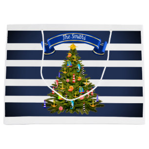 Nautical Christmas Tree Custom Large Gift Bag