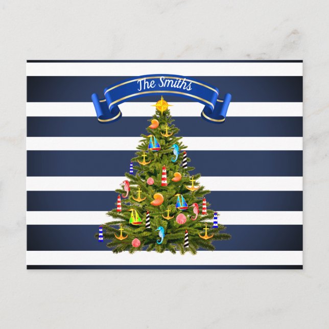 Nautical Christmas Tree Custom Postcard (Front)