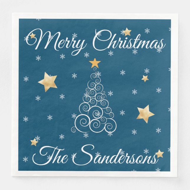 Nautical  Christmas Wave tree  blue Paper Dinner N Napkin (Front)