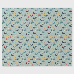 Nautical Christmas Wrapping Paper Featuring Whales
