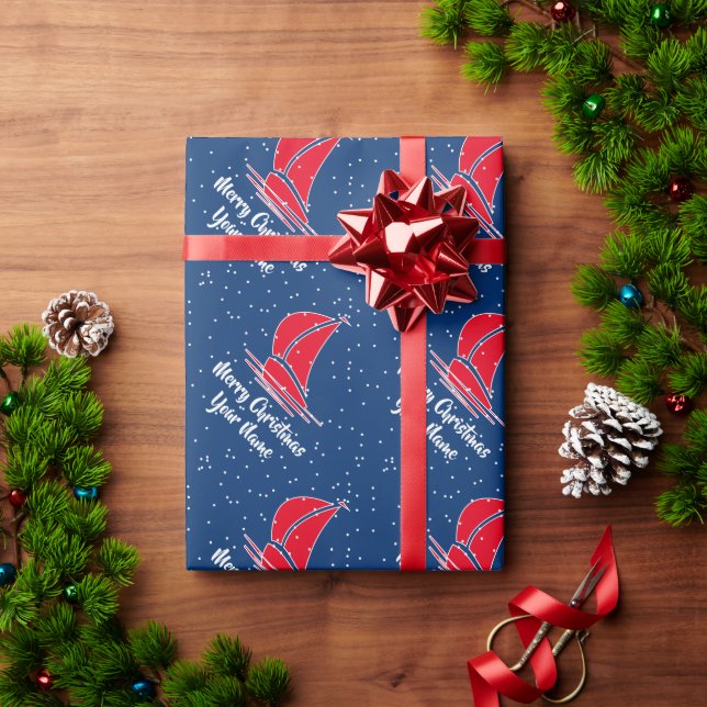 Nautical Christmas wrapping paper with sailboats (Holiday Gift)