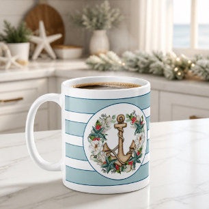 Nautical Christmas Wreath & Anchor Classic Mug