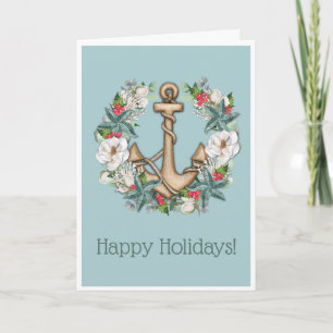 Nautical Christmas Wreath & Anchor Holiday Card