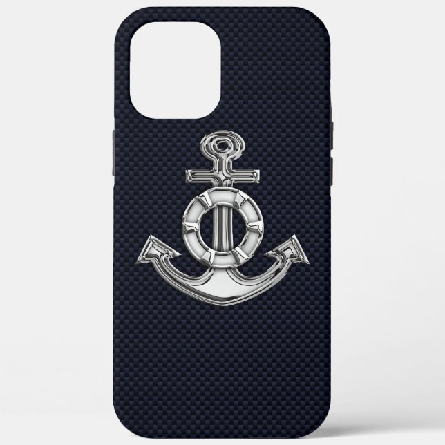Nautical Chrome Anchor on Carbon Fibre Print Case-Mate iPhone Case (Back)