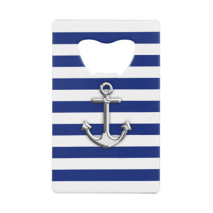 Nautical Chrome Anchor on Navy Stripes