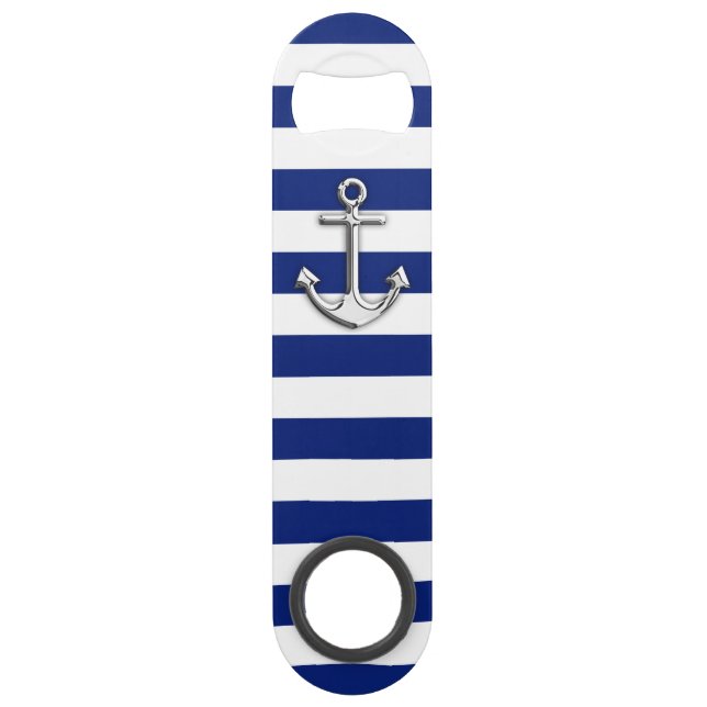 Nautical Chrome Anchor on Navy Stripes (Front)