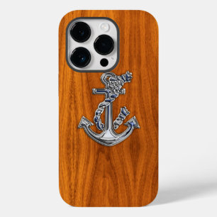 Nautical Chrome Anchor on Teak Wood Print iPhone Case