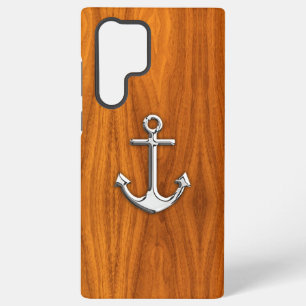 Nautical Chrome Anchor on Teak Wood Samsung Galaxy Case