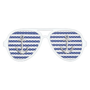 Nautical Chrome Like Anchor on Navy Stripes Aviator Sunglasses