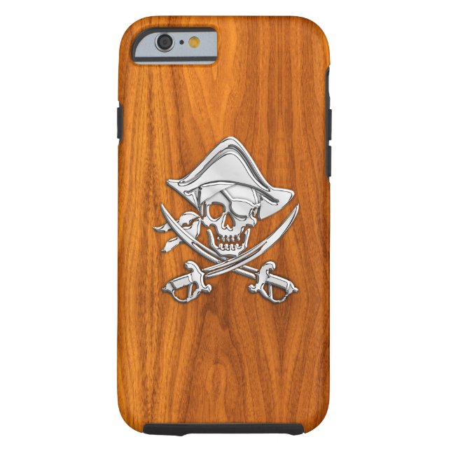 Nautical Chrome Pirate on Teak Wood Print Case-Mate iPhone Case (Back)