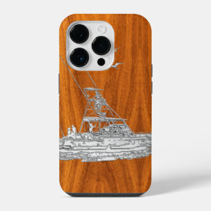 Nautical Chrome Sport Fishin on Teak Wood Print iPhone Case