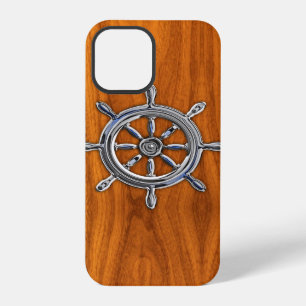 Nautical Chrome Wheel on Teak Wood Print iPhone 12 Pro Case