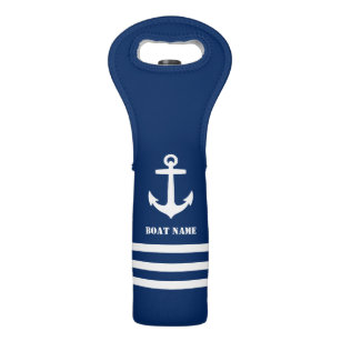 Nautical Classic Anchor and Your Boat Name Navy Wine Bag