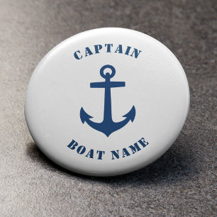 Nautical Classic Anchor Captain Boat Name Navy 6 Cm Round Badge