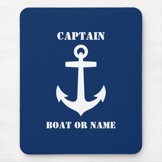 Nautical Classic Anchor Captain Boat or Name Blue Mouse Pad (Front)