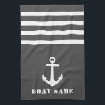 Nautical Classic Anchor Your Boat Name Grey White Tea Towel<br><div class="desc">Custom Nautical Classic Anchor with Your Personalised Boat Name on a Stylish Grey Kitchen Towel with White stripes.</div>