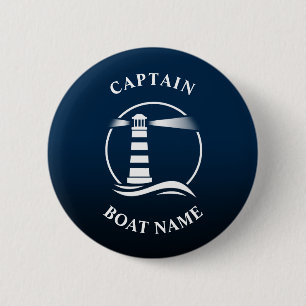 Nautical Classic Light Captain Boat Name Deep Blue 6 Cm Round Badge
