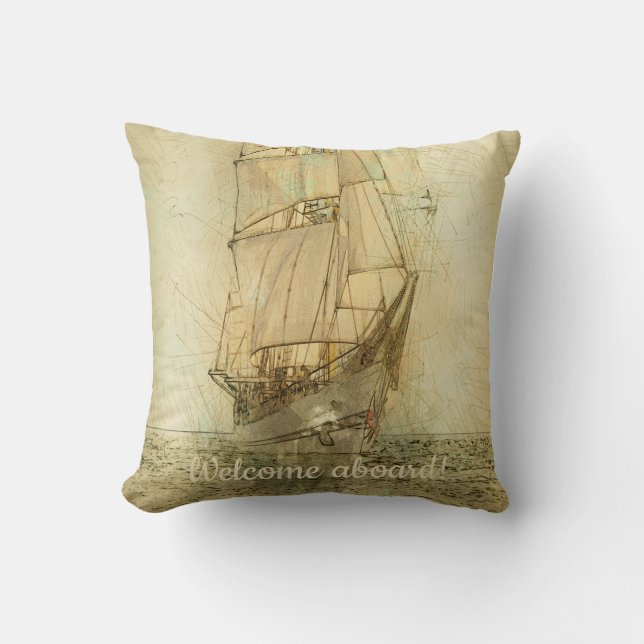 Nautical Classic Ship (Neutral) Cushion (Front)