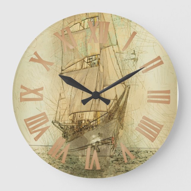 Nautical Classic Ship (Neutral) Large Clock (Front)