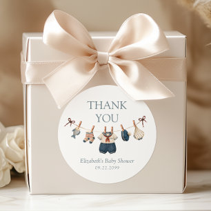 Nautical Clothesline Boy's Baby Shower Thank You Classic Round Sticker