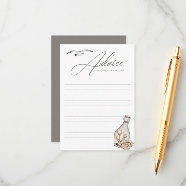 Nautical Coastal Baby Shower Advice Card (Front/Back In Situ)