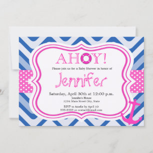 Nautical coastal beach girl baby shower invitation