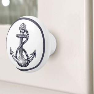 Nautical Coastal Beach House Grey Ship Anchor Ceramic Knob