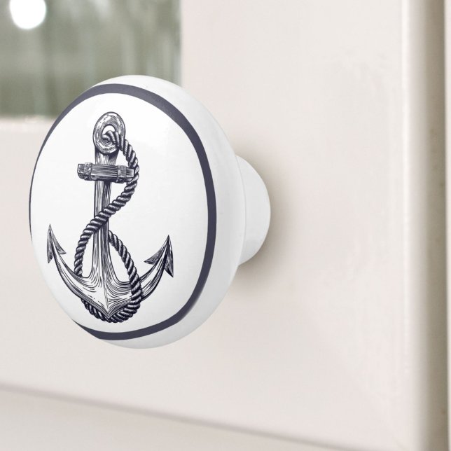 Nautical Coastal  Beach House Grey Ship Anchor  Ceramic Knob (Nautical Coastal Beach House Grey Ship Anchor Ceramic Knob)