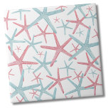 Nautical Coastal Beach Pattern Ceramic Tile<br><div class="desc">A cute and trendy pink and teal coastal beach pattern with starfish. You can even add a different background colour to change up the look. Whether you want to use this tile as a little coaster or trivet for a drink or plate... or you want to go big with a...</div>