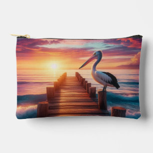 Nautical/coastal/beach pelican sunset accessory pouch