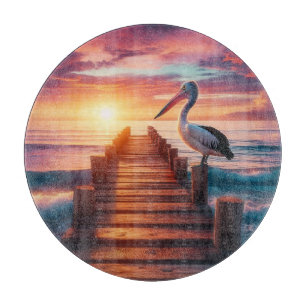 Nautical/coastal/beach pelican sunset cutting board