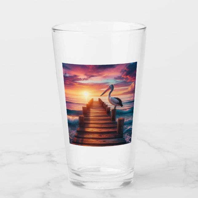Nautical/coastal/beach pelican sunset  glass (Front)