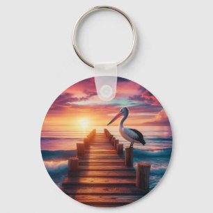 Nautical/coastal/beach pelican sunset  key ring