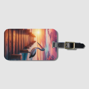 Nautical/coastal/beach pelican sunset luggage tag
