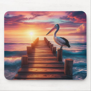 Nautical/coastal/beach pelican sunset mouse pad