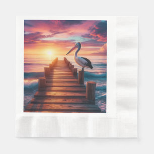 Nautical/coastal/beach pelican sunset napkin