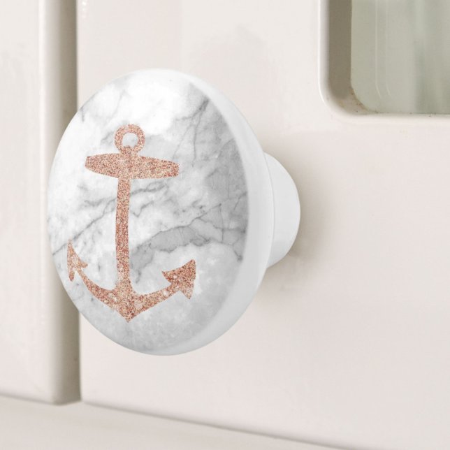 Nautical Coastal Beach White Marble Ship Anchor  Ceramic Knob (Nautical Coastal Beach White Marble Ship Anchor Ceramic Knob)
