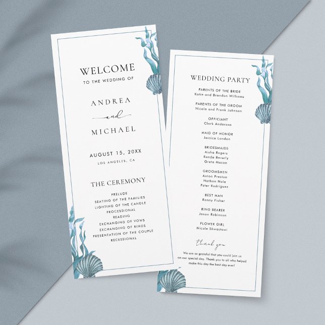 Nautical Coastal Blue Sea Shell Beach Wedding Program (Creator Uploaded)