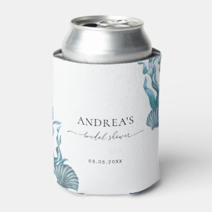 Nautical Coastal Blue Shell Bridal Shower Favor Can Cooler