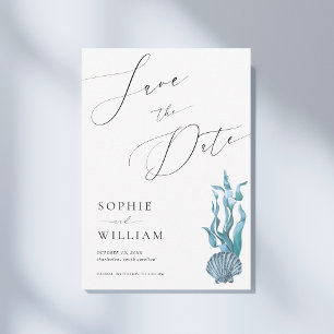 Nautical Coastal Blue Shell Ocean Beach Wedding Save The Date